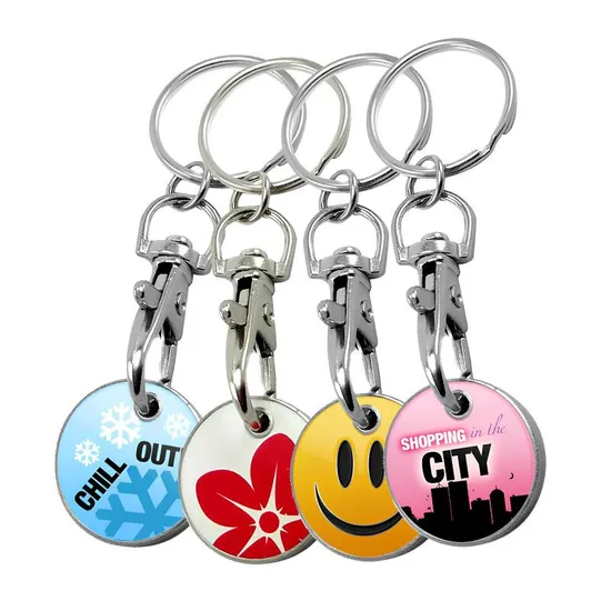 Customizable Metal Euro Keyring Us UK Trolley Token Coin Keychain