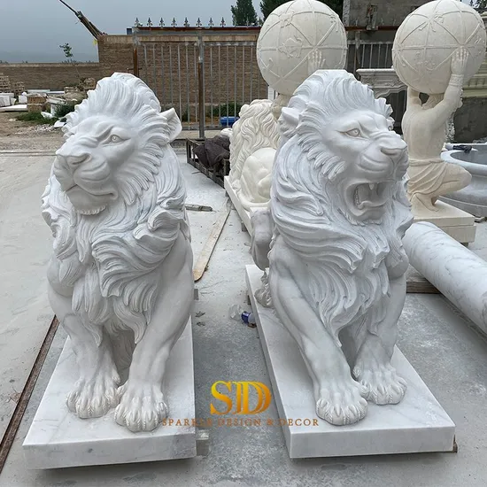 Vivid Marble Carving White Marble Lion Statues White Stone Lion Sculptures for Sale