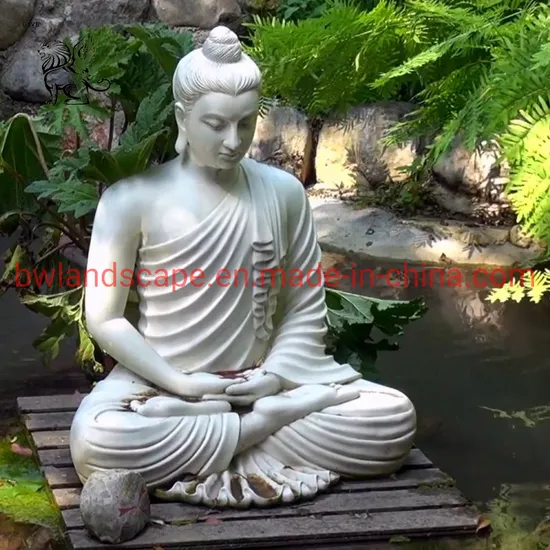 Factory Custom Garden Decoration Pure White Stone Marble Sitting Buddha Statue for Wholesale