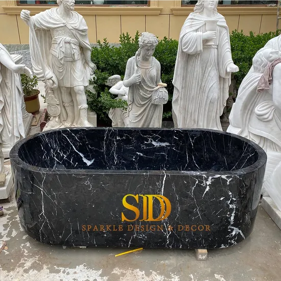 Modern Stone Bathtub Design Nero Marquina Black Marble Bathtub for Home Decoration