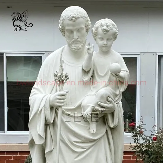 Blve Life Size Religious White Marble St. Joseph and Baby Jesus Statues Stone Saint Joseph Sculpture