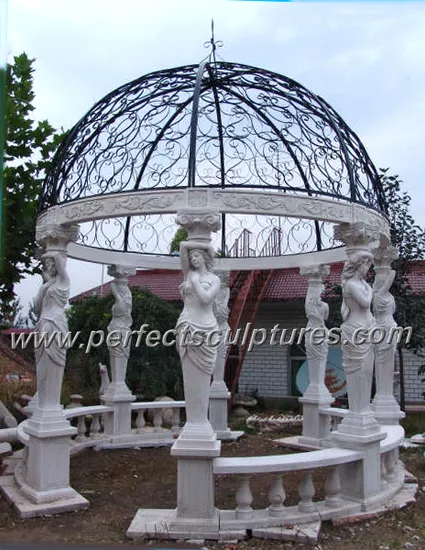 Garden Decorative Carved Stone Sculpture Marble Carving Gazebo for Outdoor Decoration (GR034)