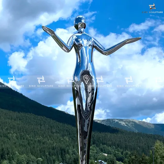 Large Standing Mirror Polishing Stainless Steel Figure Sculpture