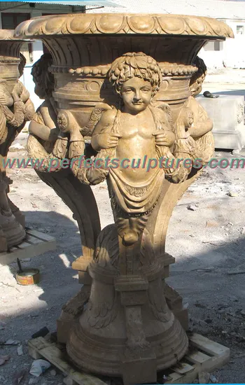 Garden Decorative Carved Stone Statue Planter Marble Carving Antique Flower Pot for Outdoor Decoration (QFP248)