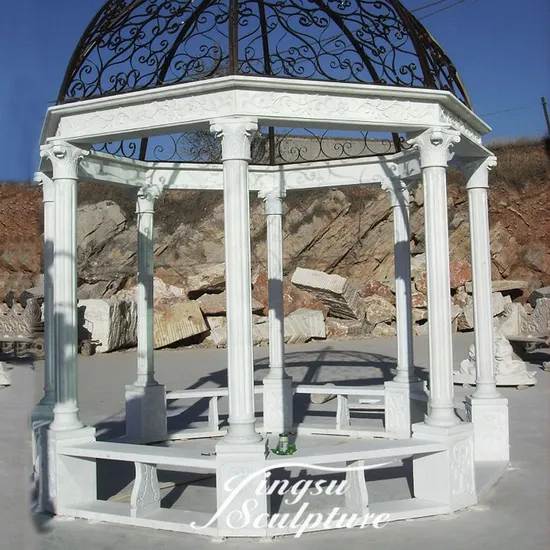 Garden Furniture Outdoor Life Size Stone Marble Gazebo with Iron Dome Top