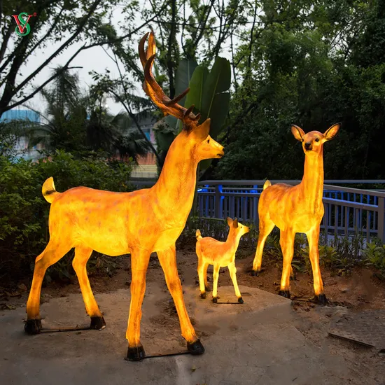 Fiberglass Resin 3D Deer Reindeer Sculpture with Light
