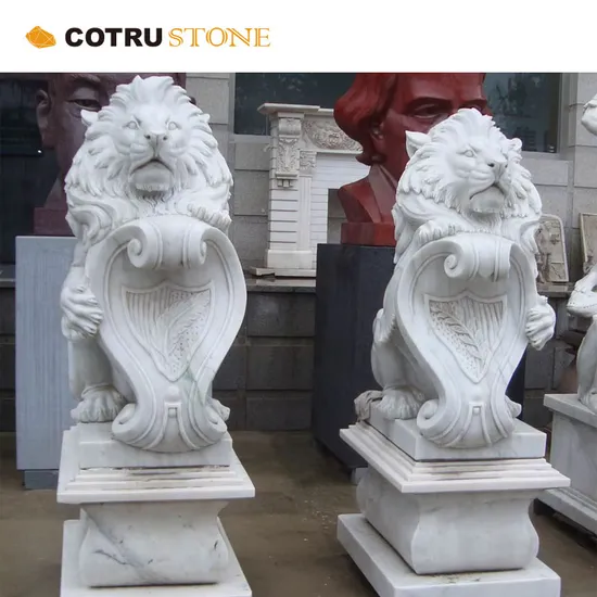 Hand Carved Outdoor Garden Decoration Natural Large White Marble Lion Sculpture