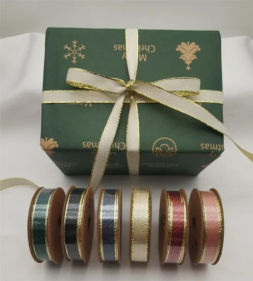Polyester Lurex Satin Lurex Ribbon Gold Edge, Christmas Ribbon, Gifts Package, DIY 6 Colors Available