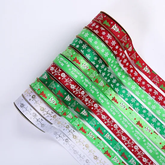 Wholesales Multi Widths Gold Foil Gift Package Party Decoration Grosgrain Ribbon Christmas Ribbon for Festival