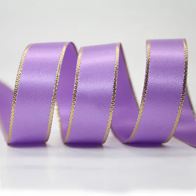 Satin Gold Edge Double Face Polyester Satin Ribbon for Wedding Decoration