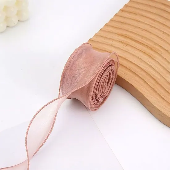 Wired Organza Ribbon, Chiffon Ribbon with Golden Edge for Gift Wrapping