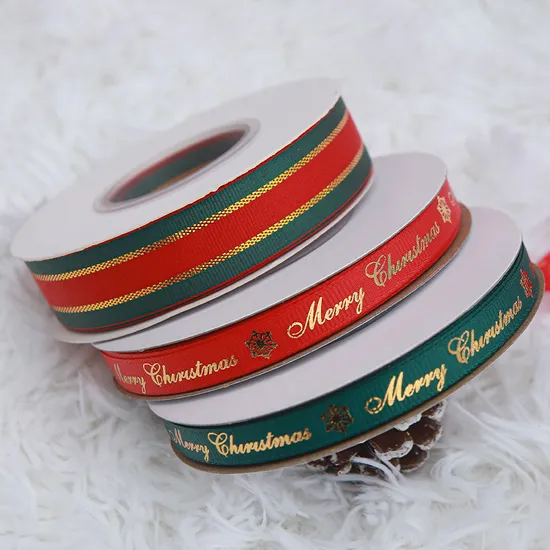 Christmas Ribbons Polyester Satin Ribbon Holiday Gift Wrapping Ribbon with Marry Christmas Pattern