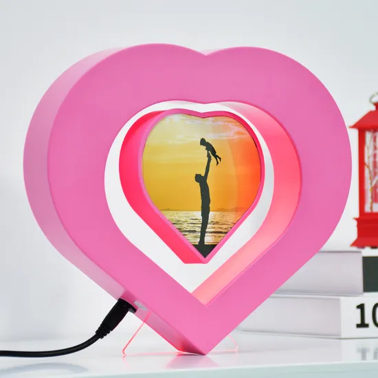 360 Rotating Red Promotional Gift Heart Shape Magnetic Levitation Floating Photo Frame for Gift Toys Decor and Creative Ornaments