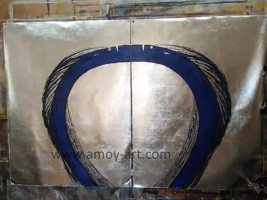 Handmade Silver Foil Abstract Oil Paintings for Wall Decoration