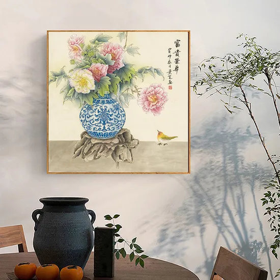 Chinese Painting of Wealth and Glory, Pure Hand-Painted Commercial Home Decoration Painting