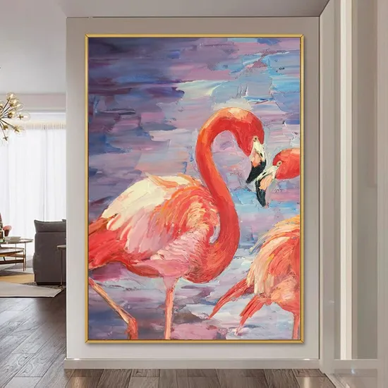 Wholesale Custom Flamingo Hand Painted Oil Painting