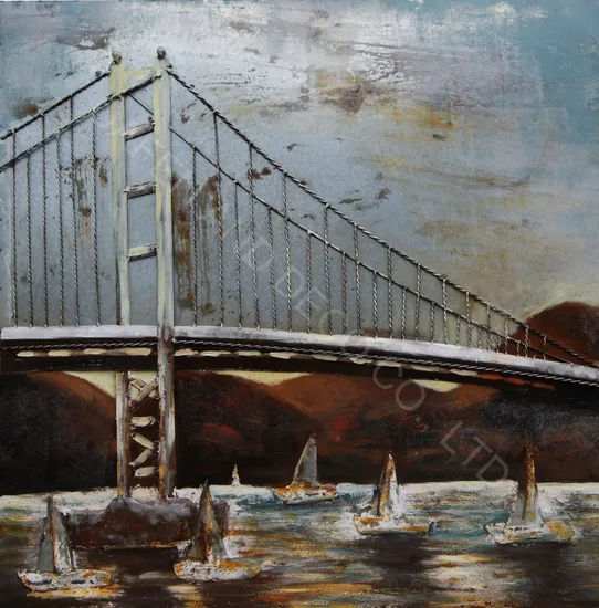 Metal Decoration Oil Painting Wall Art Brooklyn Bridge Iron Chains 3D Dimension