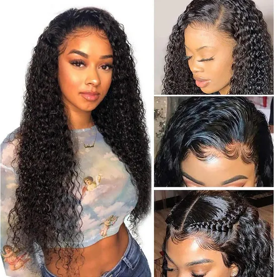 Pre Plucked Brazilian Virgin Human Hair Jerry Curly Transparent Lace Front Wig