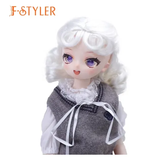Fstyler Synthetic Mohair Half up Half Down Curls Mini 18 Inch Custom Wholesale Bulk Sale Doll Accessories for BJD Doll Hair Wig