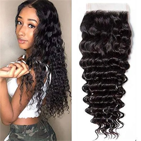 Human Hair Deep Wave 4*4 Frontal Closure Transparent Lace