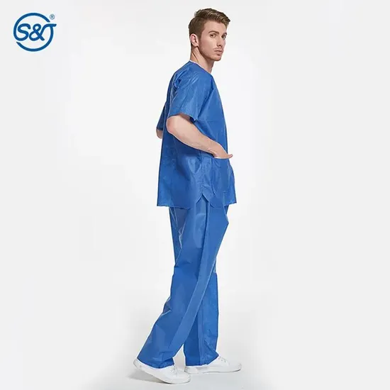 SJ CE Disposable Scrub Suit High Quality Non Woven Hospital Nursing Doctor Scrub Suits Disposable Patient Gown