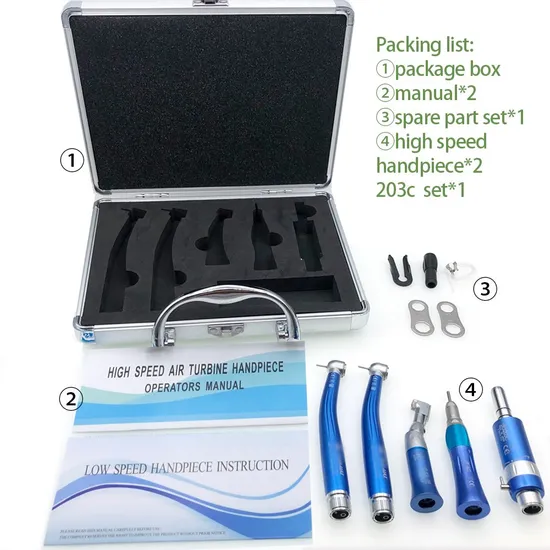Dental High and Low Speed Air Turbine Handpiece Kits 2PCS Pana Max1 Push Button Handpiece+203c Low Speed Sets Blue