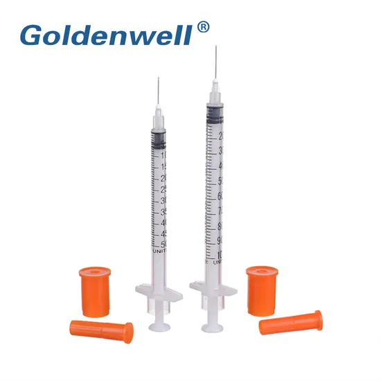 Disposable Medical Sterile Colored Insulin Syringe with Orange Cap and Needle