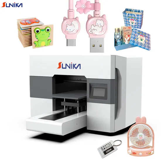 Sunika A3 Small Desktop Cup Cylinder Flat Bed Card Acrylic Bottle Phone Case Printing Mini Inkjet LED Price Flatbed UV Printer