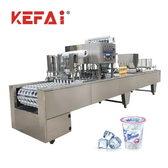 Kefai Linear Automatic 4 Lanes Granule Paste Liquid Water Juice Jelly Yogurt Curd Dahi Glass Plastic Cup Ice Cube Filling Sealing Machine Price Factory