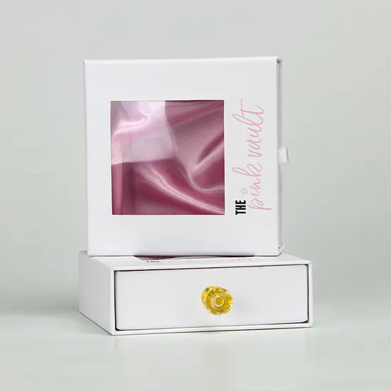 Diamond Handle PVC Window Drawer Jewelry Box with Pink Satin Lining