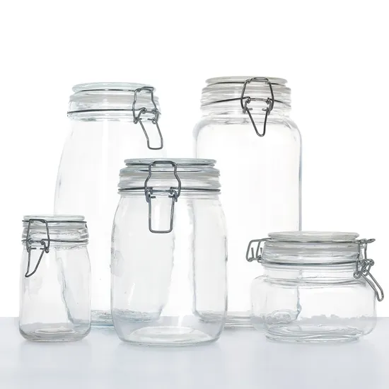 High Quality Custom 250ml 500ml 750ml Round Airtight Storage Glass Jar with Metal Clip Lid