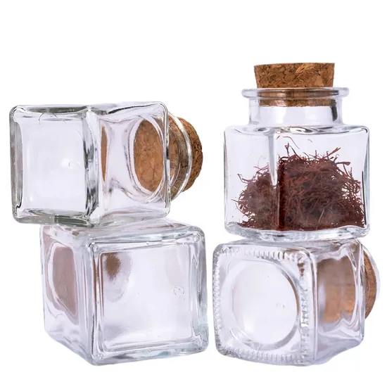 Saffron Package Jar Glass Square Bottles with Cork Lid