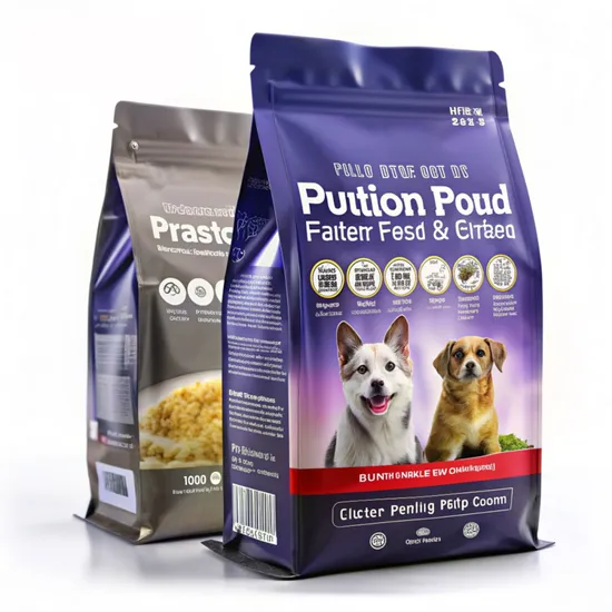 Self Adhesive Pet Dog Food Packaging Bags Ziplock Aluminum Foil Resealable Bottom Gusset Plastic PE Gravure Printing Zipper Top