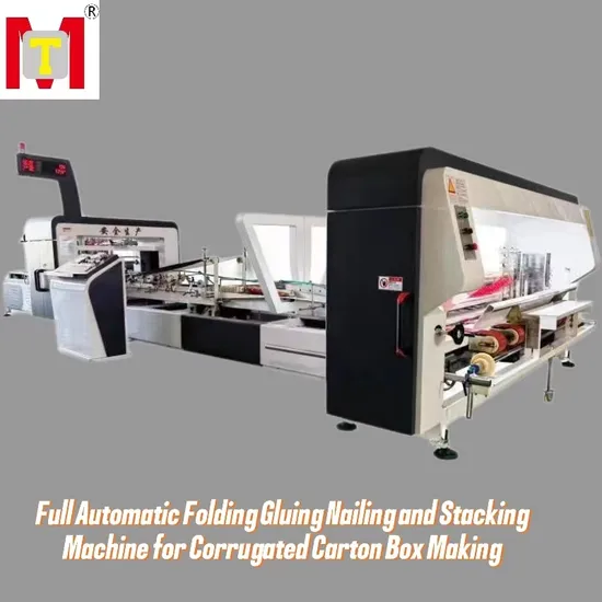 Full Automatic Folding Gluing Nailing and Stacking Integrated Machine for Corrugated Carton Box Making