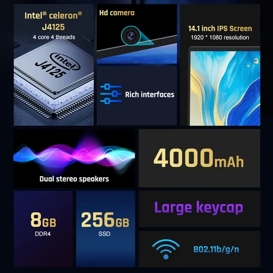 14 Inch Win 11 Brand New Notebook J4105 2.5GHz Lpddr4 8GB RAM 128GB 256GB 512GB 1t HD Screen Laptop Computer Laptops PC