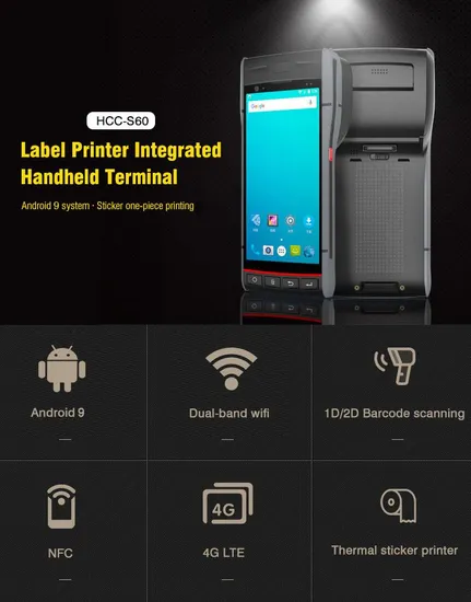 Handheld Android9.0 Wireless 2GB+16GB 5.5inch Touch Screen Display PDA with Barcode Scanner (HCC-S60)