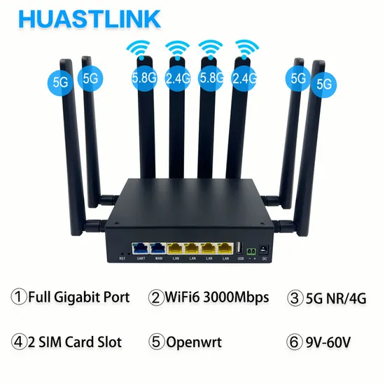 Industrial 5g Router Openwrt WiFi6 3000Mbps Mt7981b Dual SIM 4G Modem Routers