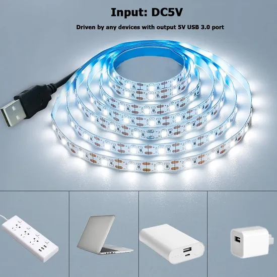 USB LED Strip Light Natural White 4000K 5V USB Powered 2m 120LEDs Flexible SMD2835 High Brightness No-Waterproof IP33 LED Tape Lights
