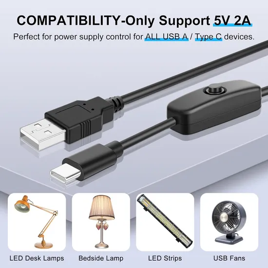 2m 5V 2A USB Type C Power Switch Extension Cable for Charging