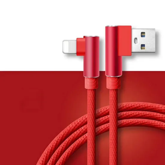 Braided 90 Degree Right Angle USB Cable 2.4A Durable Type C Cable Lightning Cable Fast Data Cable for iPhone Cable