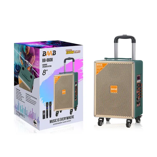 Bb-8608 Outdoor Wireless Loudspeaker with Wireless Microphones, 8-Inch Trolley Bluetooth Speaker