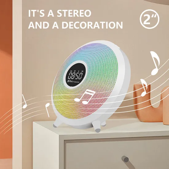 USB Charging Wireless Bt Small Speaker Clock Desktop Bedside Office Room Sound Box with Nightlight