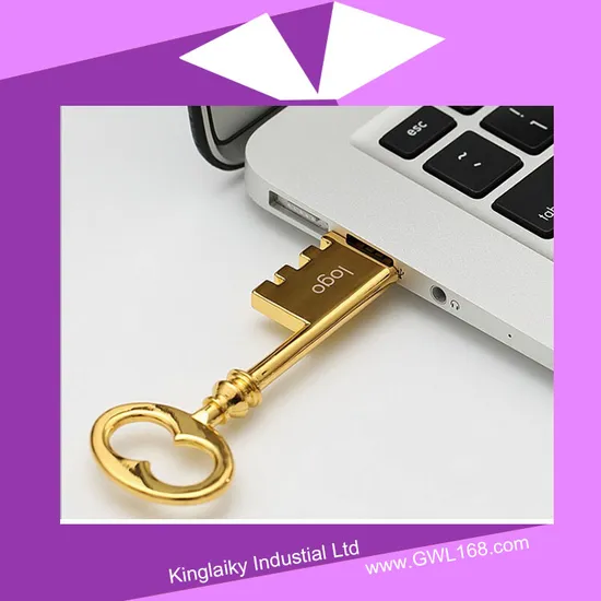 Key Shaped USB Pen Drive in Silver and Golden Plating Ku-023