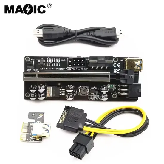 2024 Newest Best Quality Riser 010s Plus PCI-E Pcie Riser Card 009c 010xpci Molex 6pin SATA a USB 3, 0 Cable 1X 16X Extensor