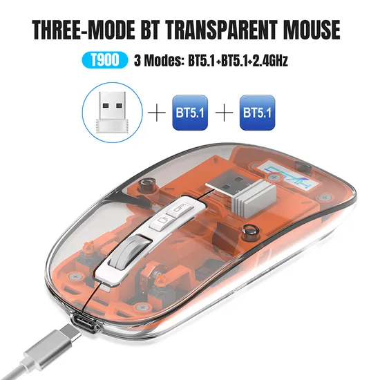 2.4G Rechargeable Three-Mode Bluetooth Wireless Mouse Transparent Case 2400 Dpi