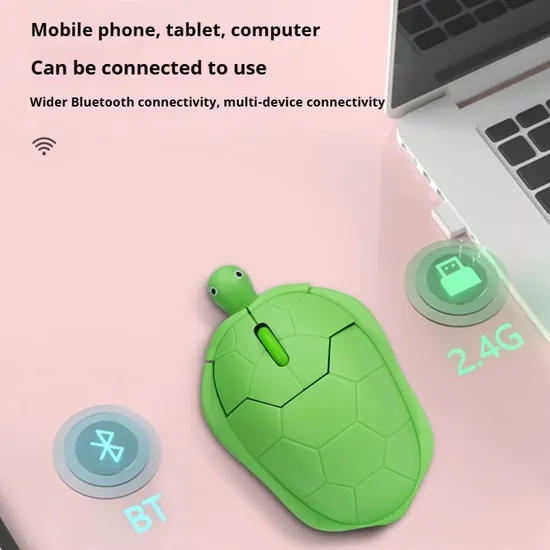 Wireless Bluetooth Mouse Cartoon Turtle Shaped Cute Green Red