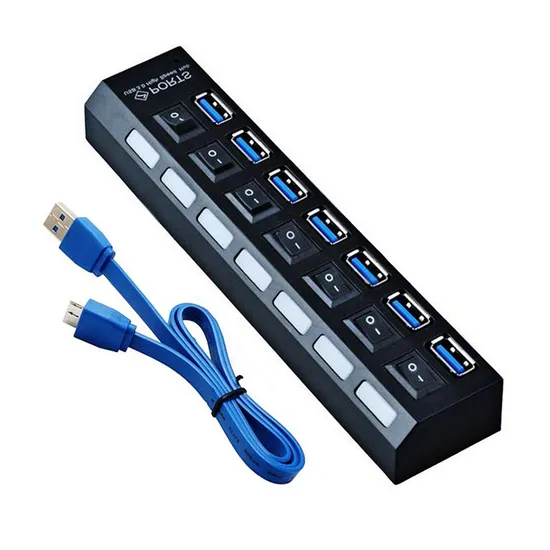 7-Port USB 3.0 Hub with 5V/2A on/off Switches LED Indicator