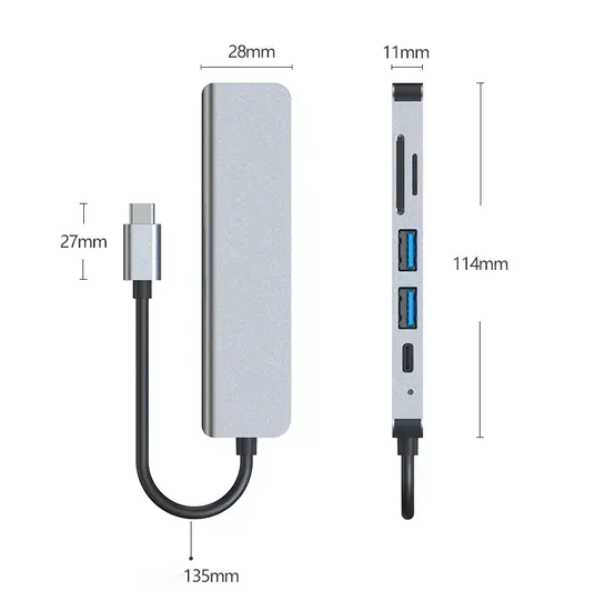 High Quality 6 In1 Multiport USB C Hub to HDMI USB 3.0 SD TF Card Reader Converter