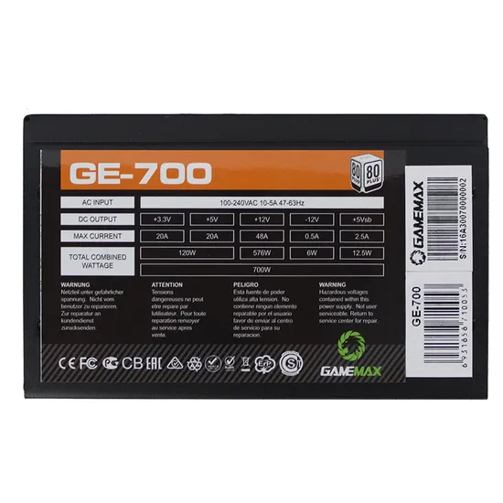 Gamemax Ge-700W 80 Plus Apfc Gaming Computer Power Supply, ATX PC PSU
