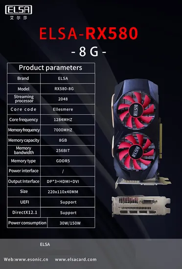 Elsa AMD Rx520 Rx530 Rx550 Rx560 Rx570 Rx580 VGA Card, Video Card, 8g Graphics Card